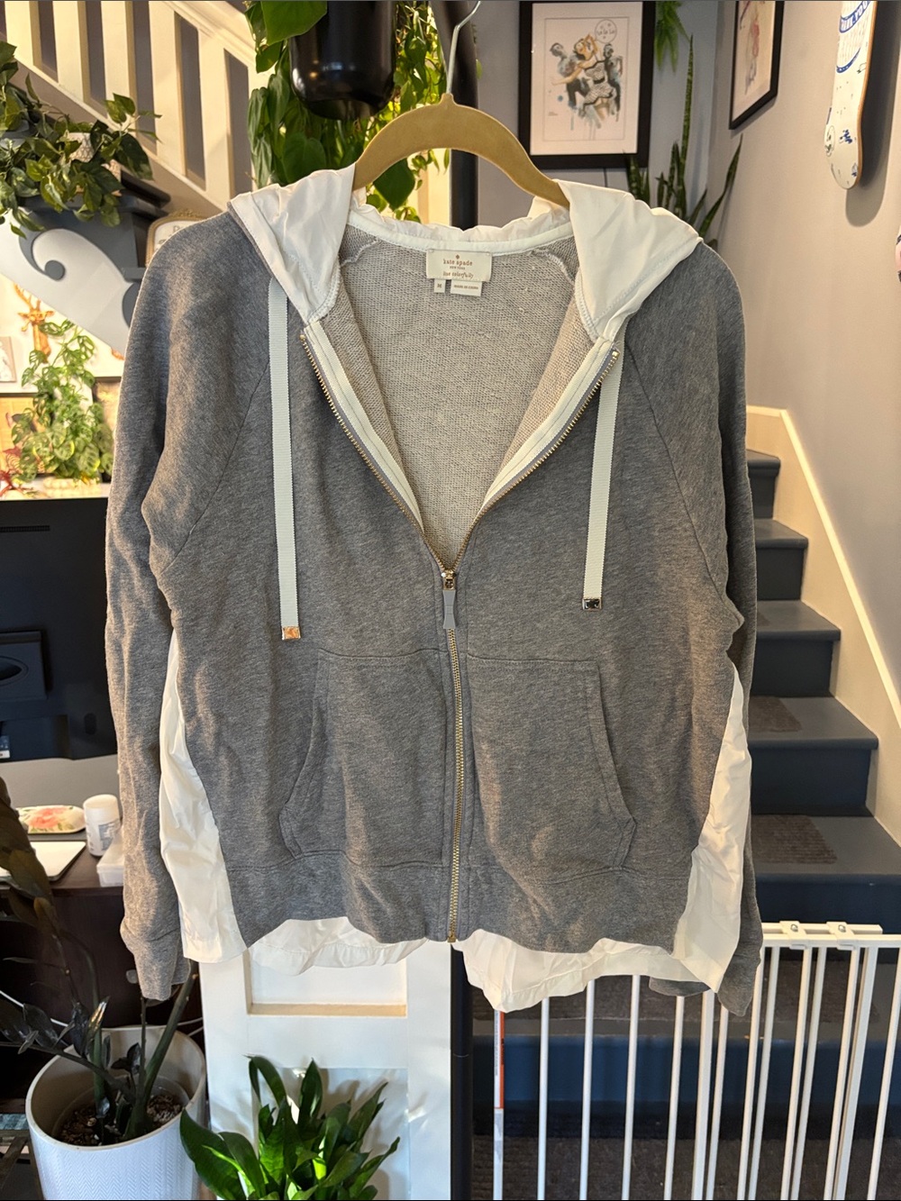 Kate Spade Gray and White Zip-Up Hoodie